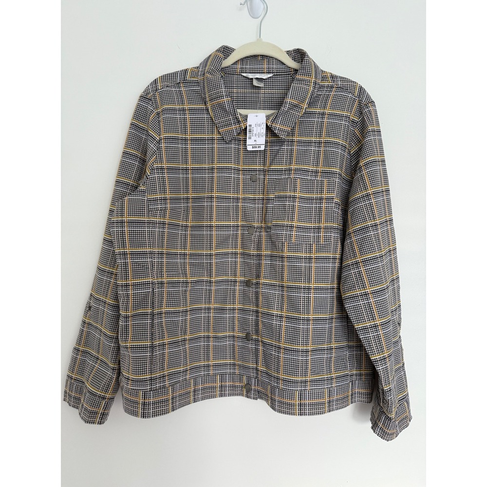NWT Christopher & Banks Women's XL Black & Yellow Plaid Shacket Jacket Preppy